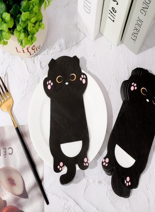 JarThenaAMCS مناديل ورقية من JarThenaAMCS، 100 قطعة، بتصميم قطة سوداء طويلة، مناديل كرتونية لطيفة للاستخدام مرة واحدة، مثالية للهالوين وأعياد الميلاد والعطلات وحفلات العشاء. - Image 4